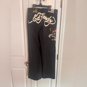 NWT Ed Hardy Black Embroidered Logo Jeans with Skull Patch